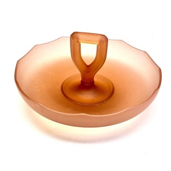 Vintage Pink Frosted Satin Glass Serving Bowl With Center Handle - Picture 2 of 6